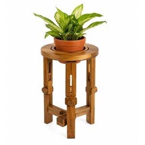 Support pour plantes en bois de manguier en gros |   Support de jardinière réglable en hauteur Inde - Product Image 1