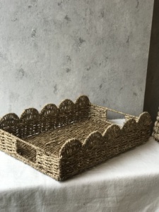 Hand Woven Seagrass Scallop Round <b>Tray</b> with 2 Handles Multifunction <b>Tray</b> Ecofriendly - Product Image 5