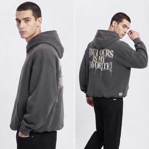 Sweat à capuche homme à épaules tombantes, brodé et effet usé, coupe oversize, lavé, pour l'hiver - Product Image 2