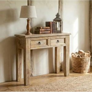 โต๊ะคอนโซลติดผนังสไตล์อินเดียแบบโบราณ ทำจากไม้มะม่วงแท้ พร้อมลิ้นชักสองชั้น สไตล์อินดัสเทรียล - Product Image 1