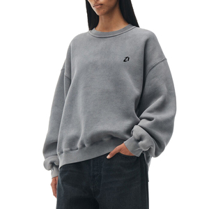 Boxy Fit <b>Grey</b> Women's Oversized Washed Crewneck <b>Sweatshirts</b> Heavyweight Cotton Private Label Casual Hoodies Bulk Manufacturer - Product Image 1