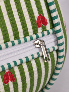 Quilted Cotton <b>Tote</b> <b>Bag</b> Striped Heart Print <b>Zipper</b> Two Shoulder Straps Lightweight Large Capacity Travel <b>Bag</b> - Product Image 5