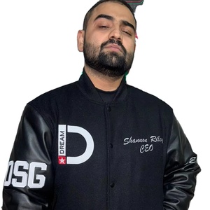 Veste universitaire en laine épaisse pour hommes, col montant, broderie de chenille côtelée, manches en cuir PU, broderie directe enduite pour l'hiver - Product Image 1