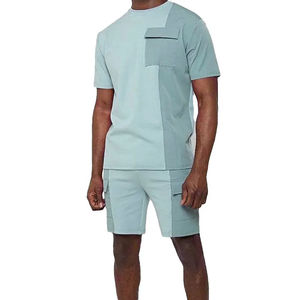 Conjunto de Verano para Hombre, Estilo Deportivo, Cuello Redondo, Diseño con Letras, Casual, Transpirable, 100% Algodón, Dos Piezas: Camiseta y Pantalones Cortos - Product Image 1