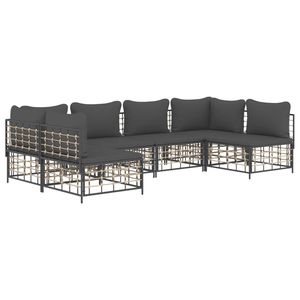 Anthracite Poly Rattan <b>6</b>-<b>Piece</b> <b>Patio</b> Lounge <b>Set</b> with Cushions Garden <b>Sets</b> - Product Image 3