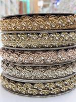 Bordure en dentelle brodée de perles en polyester métallisé lavable de 1,2 po pour sacs, vêtements, chaussures et textiles de maison