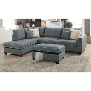 Dorris 3-pz divano sezionale in tessuto rinforzato acciaio reversibile Chaise Ottoman soggiorno cuscini bellissimi mobili per la casa - Product Image 2