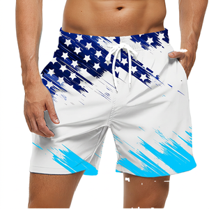 <b>Men's</b> Flag Print Board Shorts Quick Dry Polyester Swim <b>Trunks</b> With Pockets Drawstring Closure Casual Summer Wear - Product Image 3