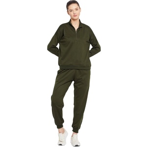 Sudadera con capucha para correr con cuello y cremallera de cuarto de Invierno para mujer, venta al por mayor, chándal de lana gruesa de algodón 340GSM, 2 piezas de talla grande - Product Image 1