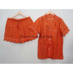 Hermoso Conjunto de Pijama Corto de Algodón Estampado a Mano para Mujer, Ropa de Dormir, Conjunto de Pijama Corto con Estampado Floral - Product Image 6