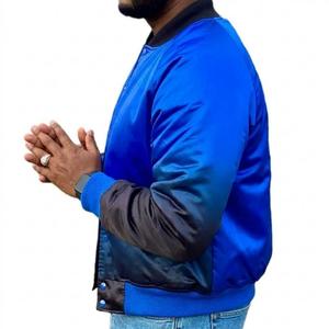 Chaqueta Bomber de Satén para Hombre, Degradado Azul Real y Negro, Tela de Satén Brillante de Poliéster, Cierre Completo, Estilo Urbano, Fabricante Personalizado - Product Image 2