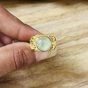 New Arrival Prehnite Brass <b>Ring</b> 18k Gold Plated <b>Statement</b> Leaf Texture <b>Ring</b> Vintage Style Filigree Design Wholesale Womens <b>Ring</b> - Product Image 2
