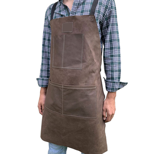 Delantal de cuero marrón con bolsillos, estilo clásico y duradero para trabajo y cocina, delantales de cuero - Product Image 4