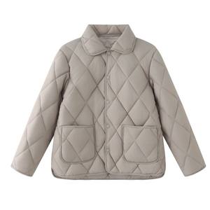 Dames casual gewatteerde jas korte lengte ruitpatroon herfst winter bovenkleding - Product Image 1