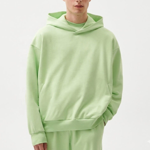 Sudadera con Capucha Extra Grande para Hombre, Verde Sólido, Felpa de Algodón, Corte Casual, Largo Regular, Diseño con Bolsillos, Ropa de Otoño - Product Image 5