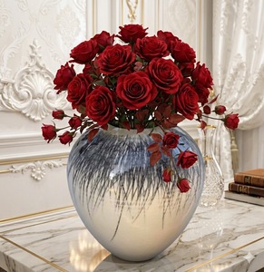 Jarrón de Cerámica Blanco Moderno Hecho a Mano con Diseño de Pinceladas Negras, Decoración de Mesa al Mejor Precio - Product Image 3