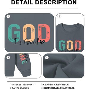 เสื้อสเวตเชิ้ตคอกลมโอเวอร์ไซส์สำหรับผู้หญิง พิมพ์ลายตัวอักษร God Is Good ผ้าคอตตอนผสม ทรงหลวม ไหล่ตก แขนยาว เหมาะสำหรับใส่ในฤดูใบไม้ร่วง - Product Image 2