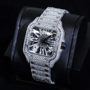 Splendide montre de luxe en diamant, cadeau idéal, 28 mm, analogique, quartz, boîtier carré argent/moissanite, cristal saphir, mouvement ETA - Product Image 5