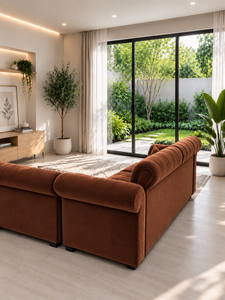 Sofá Contemporáneo Esmeralda Origin Terracota con Botones, Respaldo Acolchado Ecológico y Brazos Enrollados para Apartamento, Sala de Estar o Villa - Product Image 5