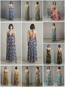 Robe longue bohème verte à imprimé géométrique pour femme, col halter, dos nu, taille empire, coupe trapèze, avec pompons, idéale pour l'été - Product Image 2