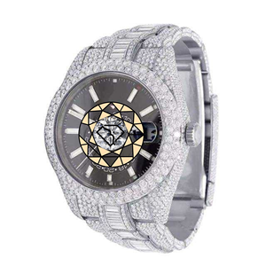 Reloj de Lujo Unisex con Caja Redonda de Acero Inoxidable, Cristal de Cuarzo, Esfera Analógica de Cristal, Resistente al Agua, con Diamantes de Laboratorio - Product Image 1