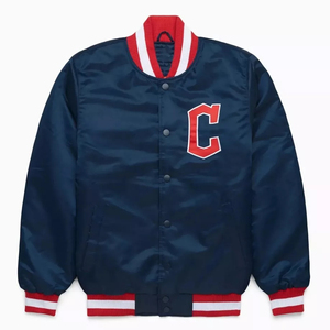 Veste bomber en satin bleu marine Cleveland Guardians, logo de l'équipe de baseball, veste varsity légère - Product Image 1