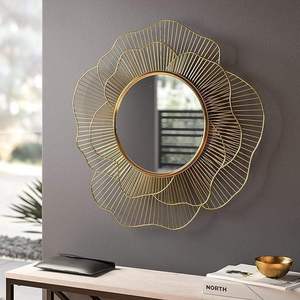 Modern <b>Round</b> Metal Wall <b>Mirror</b> Decorative Flower Design for Living Room Bedroom Home Decor At Best Price - Product Image 4