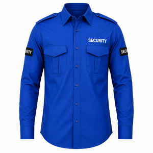 Chemise d'uniforme de gardien de sécurité à manches longues, bleue, en polyester et coton, pour hommes, toutes saisons, vêtements de travail, uniforme de bureau, chemises à manches longues - Product Image 1