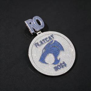 Pendentif Médaillon Panthère Boss en Moissanite de Luxe, Pierre Bleue, Style Hip Hop, Collier Rond Entièrement Sertie de Pierres, Bijou Charme - Product Image 6