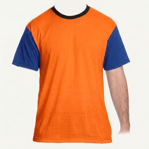 เสื้อยืดแขนสั้นผู้ชายสีส้มน้ำเงิน คอโอ ทรงปกติ ผ้าคอตตอนถัก ดีไซน์เรียบง่าย สวมใส่สบาย - Product Image 1