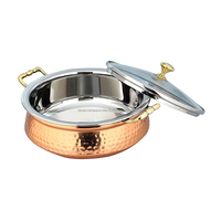 Bol Handi de Luxe en Cuivre et Acier Inoxydable avec Couvercle en Verre et Double Poignée, Design Martelé Moderne, Idéal pour la Maison et la Restauration, Prix Abordable