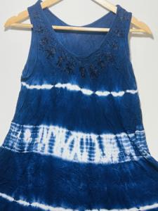 Túnica sin mangas estilo bohemio con cuello redondo y estampado tie-dye azul marino para mujer |   Vestido Casual Holgado y Moderno con Corte Evase para Verano - Product Image 5