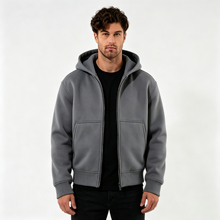 Sweat-shirt à capuche zippé marron pour homme, coupe classique, tricoté, décontracté, couleur unie, automne - Product Image 3