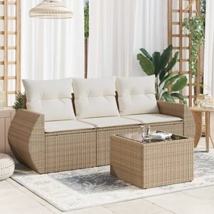 Conjunto de Sofás de Patio de 4 Piezas en Poliratán Beige con Cojines, Colección de Muebles Elegantes para Exteriores - Product Image 1