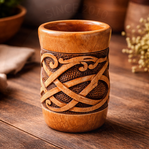 Mug en bois naturel sculpté à la main avec installation autocollante, design géométrique pour Diwali et Ramadan - Product Image 2