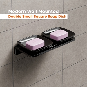 Support mural adhésif noir à double niveau pour savon, sans perçage, en acier inoxydable, étagère de rangement, ensemble d'accessoires de salle de bain modernes - Product Image 2