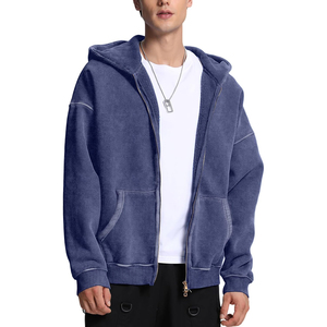 Sudadera con capucha y cremallera para hombre, hecha a medida, de gran tamaño, azul sólido, informal, de manga larga con bolsillos, estilo urbano, varios colores. - Product Image 3