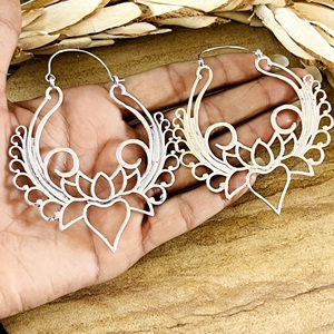 Último Diseño de Pendientes de Aro Tribales de Latón, Joyería para Mujer, Bañados en Plata, Estilo Boho, con Filigrana de Loto, Tipo Araña, para Venta al por Mayor/OEM/ODM - Product Image 2