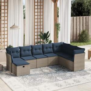 ชุดโซฟาลานบ้านหวายโพลีสีเทา 8 ชิ้นพร้อมชุดเบาะรองนั่งในสวน - Product Image 1