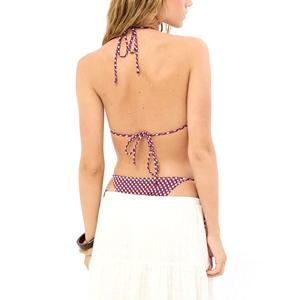 Ensemble de bikini triangle personnalisé pour femme, maillot de bain deux pièces à nouer sur le côté, col halter, imprimé, vêtements de plage, OEM ODM - Product Image 4