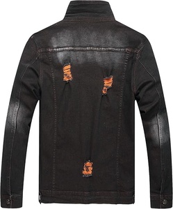 Veste en jean noire pour homme, col montant, déchirée et effilochée, style décontracté, boutonnage simple, pour l'automne - Product Image 6