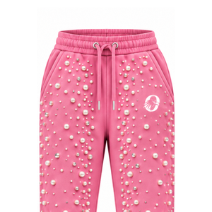 Pantalones Jogger con Cuentas de Perlas Rosas para Mujer, Pantalones Deportivos con Cordón Ajustable, Ropa Casual de Lujo, Pantalones de Felpa Personalizados - Product Image 3