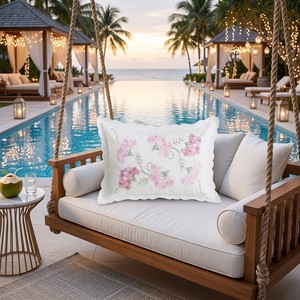Funda de Almohada Bordada con Hortensias de Lujo - Algodón Blanco con Borde Festoneado, Fundas Europeas para Sofá, Dormitorio, Sala de Estar, Decoración de Hotel - Product Image 3