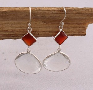 Natural Crystal <b>Red</b> Onyx <b>Earrings</b> 925 Sterling Silver Minimalist Rectangle Drop <b>Earrings</b> Handmade Jewelry Wholesale - Product Image 3