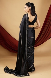 KV <b>Emerald</b> Black and Golden Embellished Luxurious Modern Silk Party Saree - Product Image 4