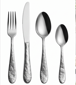 Ensemble de couverts modernes en acier inoxydable, fourchette, cuillère, couteau, avec manche martelé, finition polie miroir, résistant à la rouille, vaisselle - Product Image 1