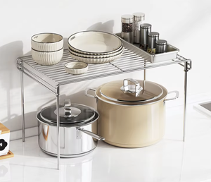 Estante de Almacenamiento de Cocina de Acero Inoxidable, Organizador de Encimera de 2 Niveles con Estante Ajustable para Ollas y Especias, Diseño Minimalista - Product Image 1