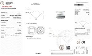 Diamant CVD de laboratoire taille Asscher 2,50 carats, certifié IGI, couleur D, clarté VVS1, pièce centrale solitaire pour sertissage personnalisé - Product Image 2