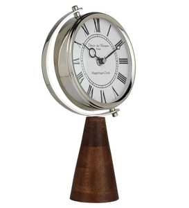 Metal Circular <b>Desk</b> Clock Roman Numerals Silent Quartz Movement <b>Rustic</b> Design Brass Luminova Snooze Function Minimalist - Product Image 4