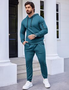 Ensemble de survêtement respirant en maille pour homme, coupe ajustée, avec sweat à capuche et pantalon, bleu marine, anti-humidité, pour la gym et l'entraînement sportif - Product Image 3